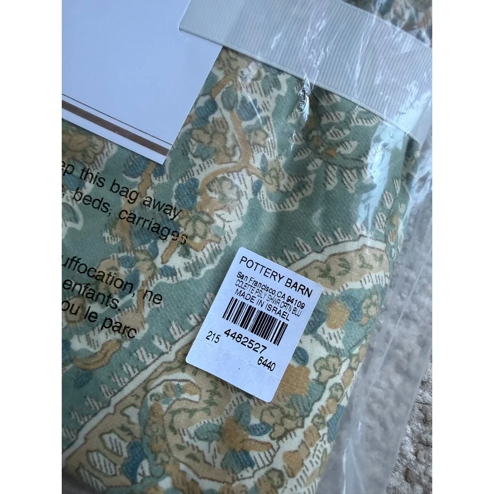 Pottery Barn Colette Paisley Shower Curtain Blue Green 72x72 Cotton 4482527